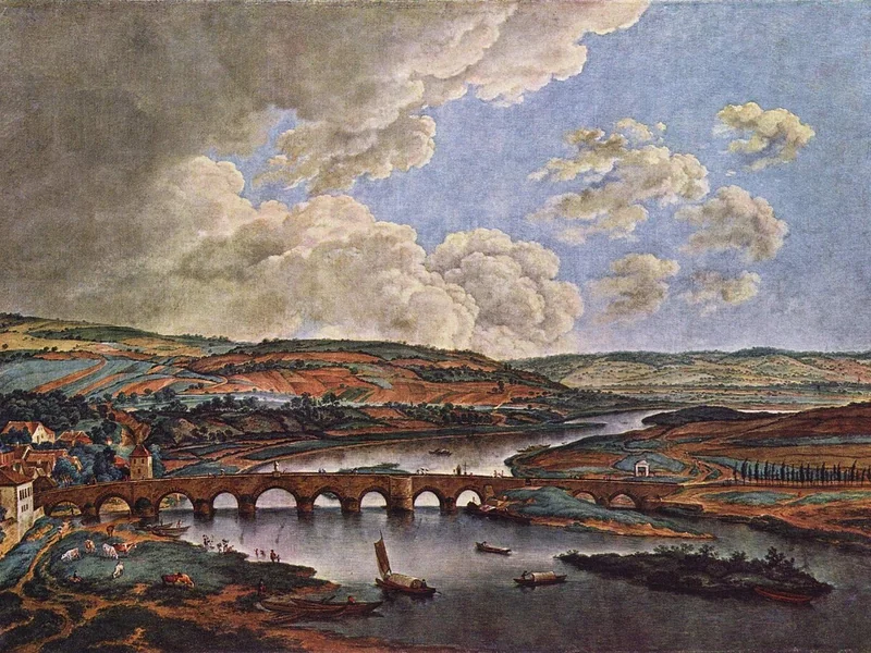 1740-Ferdinand Kobell - Ponte principale di Aschaffenburg - Neue Pinakothek, Monaco